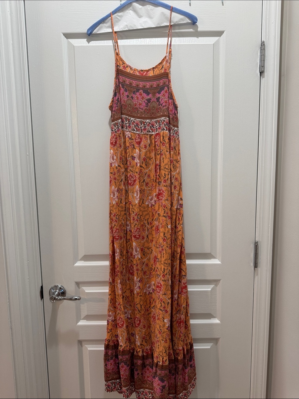 Emery Rose Boho Floral Maxi Dress in Orange and Pink